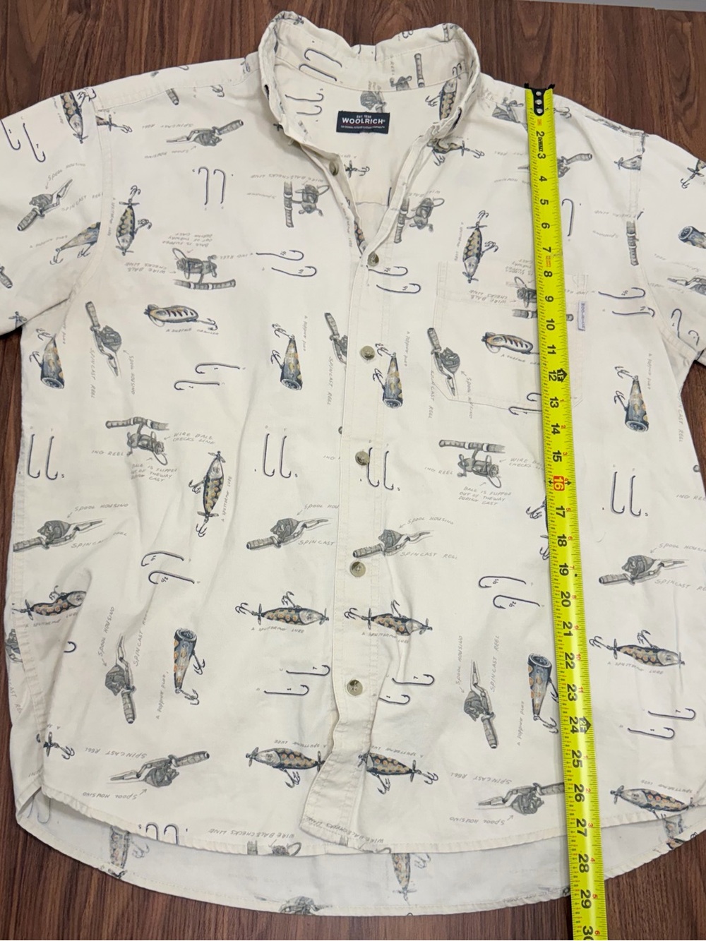 Vintage Woolrich Cream Fishing Lure Print Shirt - Picture 5 of 9